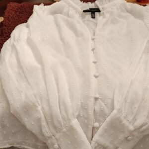 White House Black Market Mandarin Collar Ruffled Blouse
